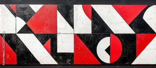 Abstract Geometric Red Black White Triangle Art Panel Design