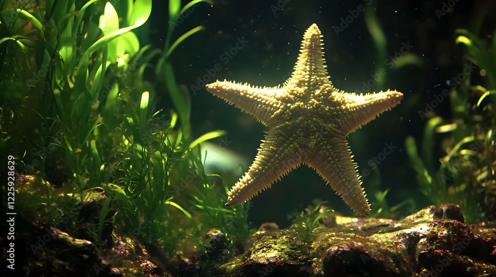 Underwater Starfish in Vibrant Aquarium Scene Underwater Starfish in Vibrant Aquarium Scene