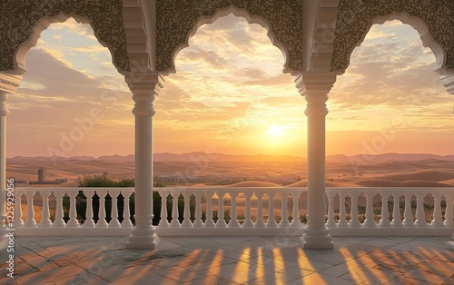 Serene Sunset View from a Balconied Pavilion photo