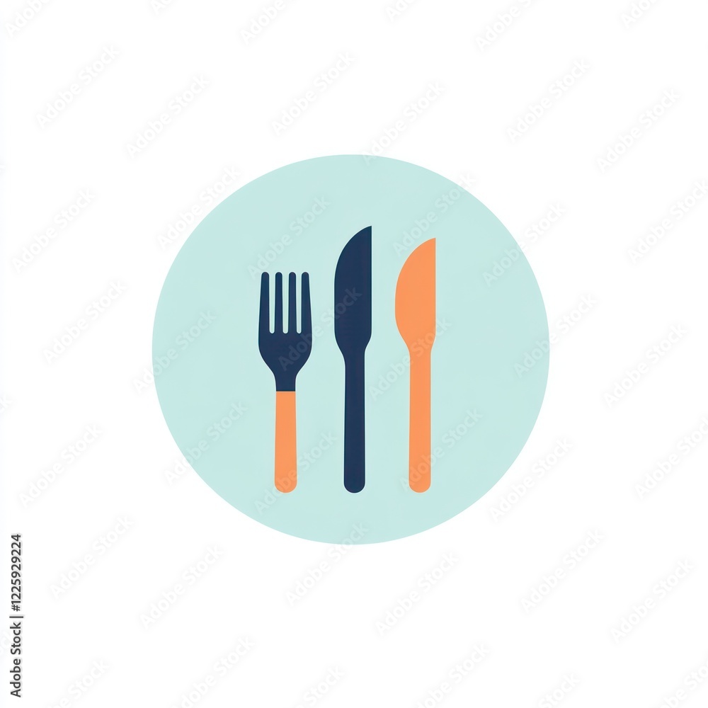 Simple Cutlery Icon on Light Teal Circle Simple Cutlery Icon on Light Teal Circle