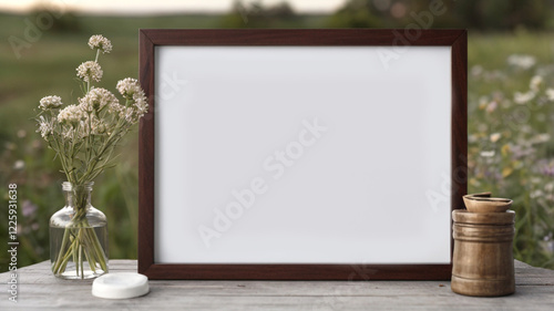 Blank wooden frame in the natural outdoor environment