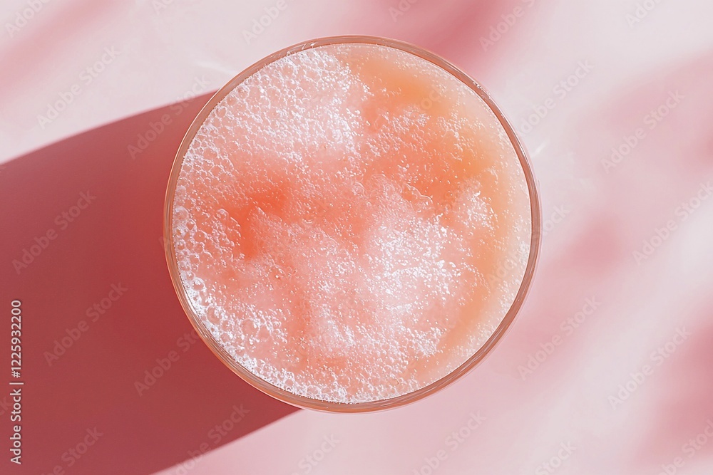Refreshing pink beverage in a glass on a soft pink background with subtle shadows and highlights Refreshing pink beverage in a glass on a soft pink background with subtle shadows and highlights