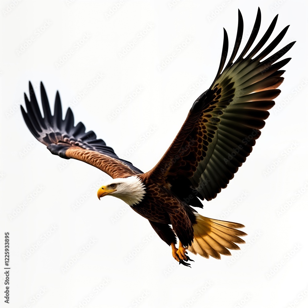 Obraz premium Majestic eagle soars freely against clear sky. Powerful bird of prey displays strong wings, sharp beak. Wildlife photography freedom, nature beauty. Symbol of strength, power. Wildlife photo captures