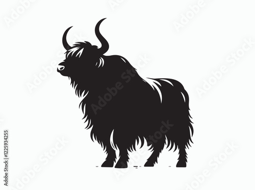 Yak Silhouette Vector Illustration, Wild Black Yak Clip art