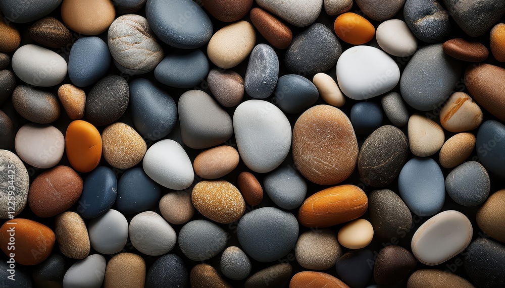 Stunning Textured Landscape of Smooth Pebbles and Rocks Overlaid with the Amber Hues of a Setting Sun, Capturing a Tranquil Moment in Time at the Shore. Stunning Textured Landscape of Smooth Pebbles and Rocks Overlaid with the Amber Hues of a Setting Sun, Capturing a Tranquil Moment in Time at the Shore.