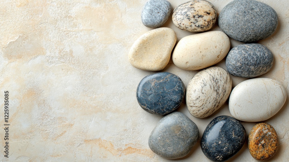 Smooth stones arranged on a light beige background Smooth stones arranged on a light beige background