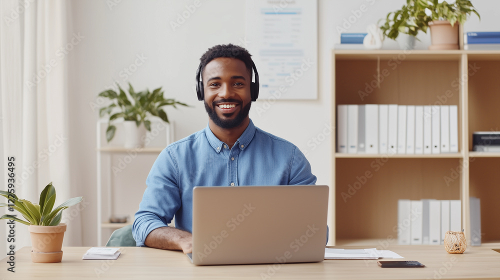 Young Professional Engaging in Virtual Webinar at Home Office Young Professional Engaging in Virtual Webinar at Home Office
