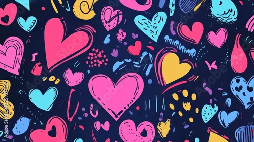 Joyful Hearts Background: Colorful Doodle Love Pattern