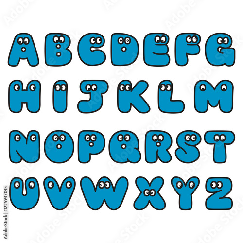Cute letters with funny eyes vector illustration set learning capital letters