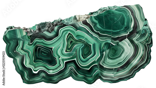 Beautiful Green Malachite Rock Showcasing Intricate Banding Patterns and Vibrant Colors From Nature’s Artwork - Vintage Illustration, Isolated on White Transparent Background, PNG