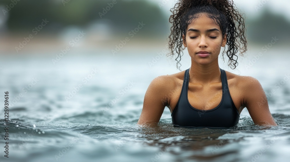 Fototapeta premium Tranquil Moment: Woman Meditating in Water