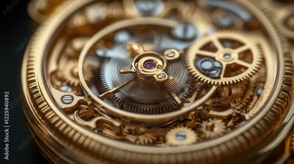 Intricate Golden Gears: A Close-Up View of a Mechanical Watch's Inner Workings Intricate Golden Gears: A Close-Up View of a Mechanical Watch's Inner Workings