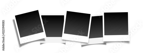 Photography of a retro blank with a shadow, Polaroid photo frames vector collage. Empty black photo frame mockup with shadow. on a transparent background. Vector