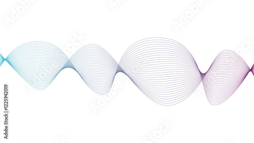Vector curvy abstract line art wavy flowing dynamic Blue and purple white background in concept music or sound, wave, wind, information flow	