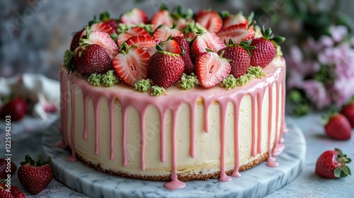 Strawberry Glaze Cake, Kitchen Setting, Food Photography