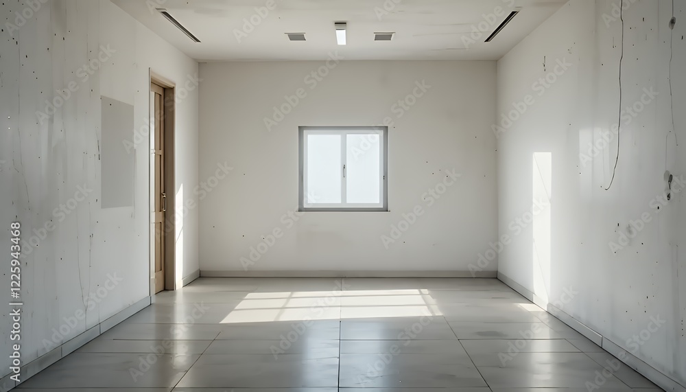 Obraz premium Empty White Room With Single Window Sunlight Interior