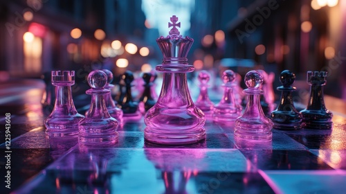 City Night Chess Game Strategy Illuminated Board