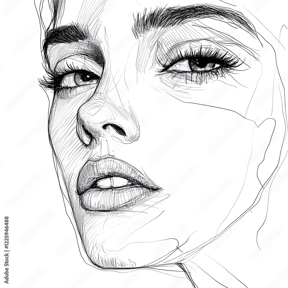 Obraz premium A bare sketch of a line art face created by a designer.