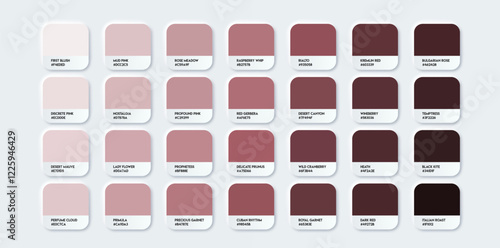 Burgundy color palette set. Dark red and pink color shades catalog. Autumn palette for your design