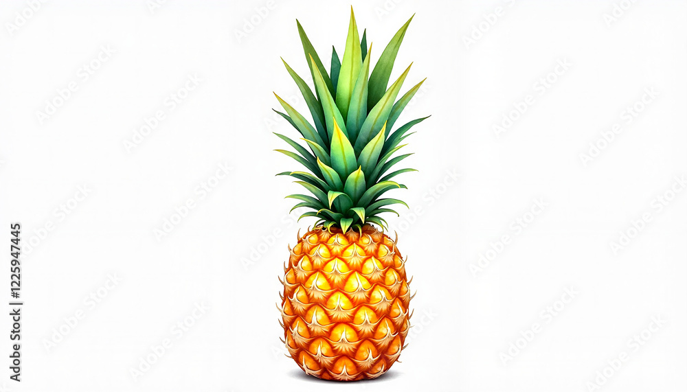 Fresh pineapple with green leaves watercolor style Fresh pineapple with green leaves watercolor style