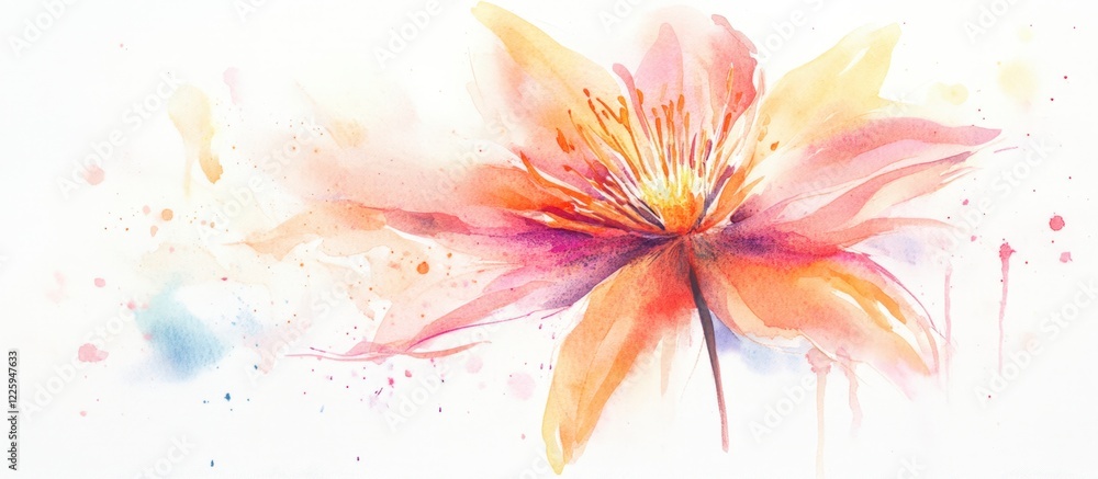 Obraz premium Watercolor Orange Flower Blossom, Romantic Spring Floral Art, Soft Hues, Copy Space