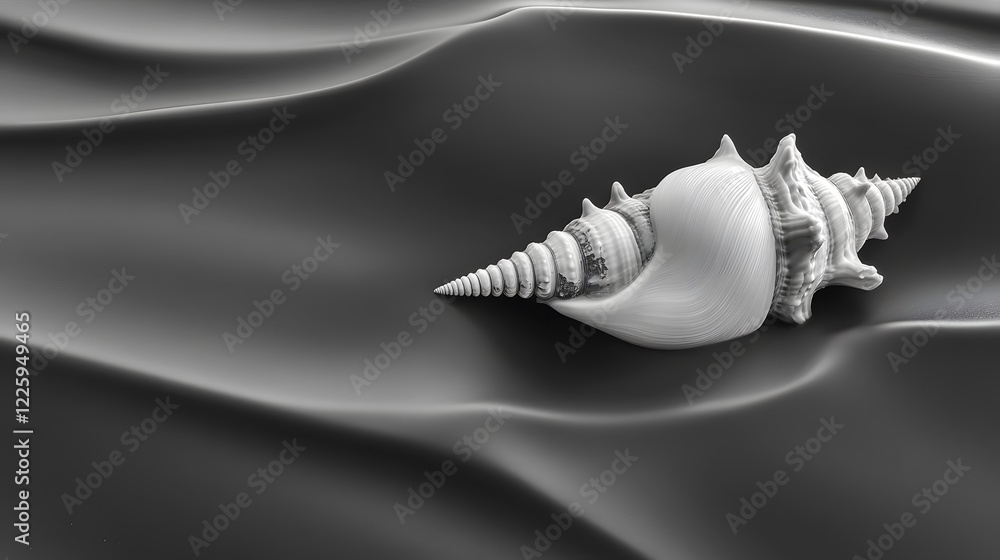 Monochrome Seashell on Wavy Dark Surface Monochrome Seashell on Wavy Dark Surface