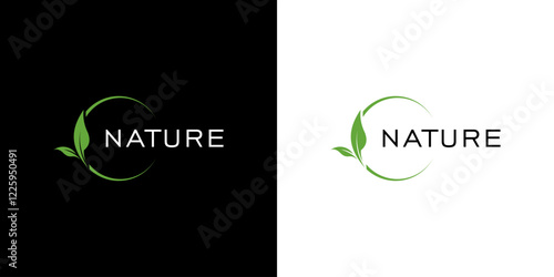 Green Leaf Ecology Nature Logo Design Template. Earth Circle Vector with Plant Graphic Elements. Suitable for Green Earth Day Sign and Nature Globe.