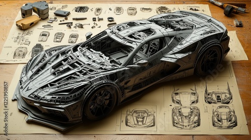 C8 Corvette: Skeletal Design Model on Blueprint