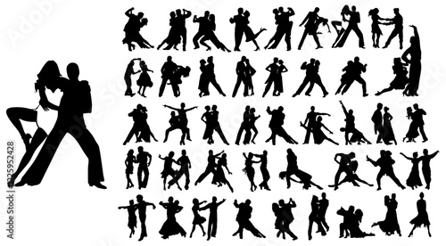 Tango Dancers Silhouette Vector Pack graphic drawing illustration for stickers, streetwear, t-shirts, logos, print-on-demand, print, or branding