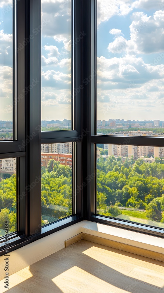 Fototapeta premium Stunning City View from Modern Corner Window