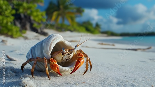 Stunning Hermit Crab in Seashell on Tropical Beach