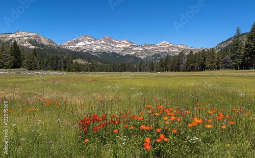 The mountain range of Grand Tetons National Park in spring photo