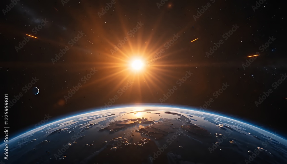 Fototapeta premium Stunning Sunrise Over Earth From Space: A Breathtaking View of Our Planet From Orbit