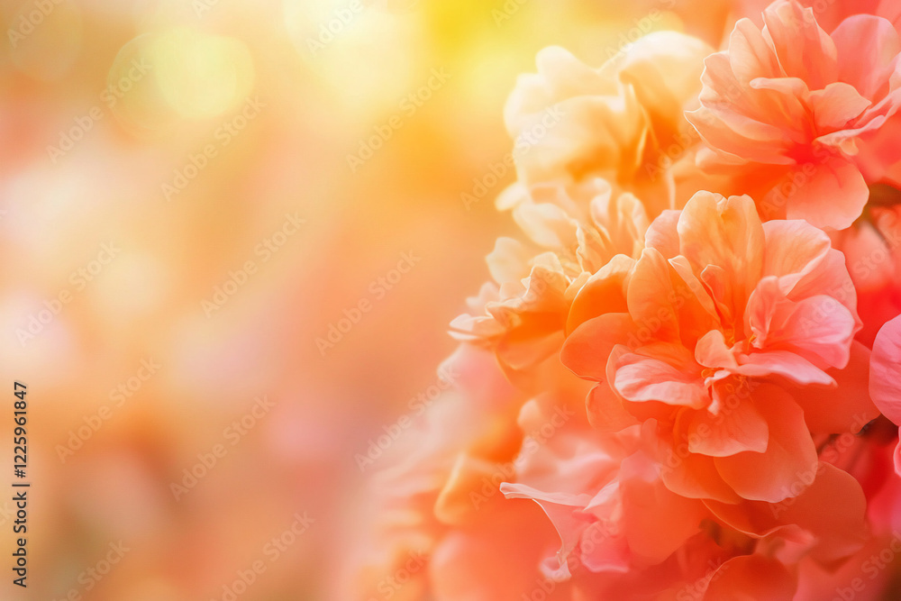 Close-up of vibrant orange flowers in soft sunlight, creating a dreamy, serene atmosphere Close-up of vibrant orange flowers in soft sunlight, creating a dreamy, serene atmosphere