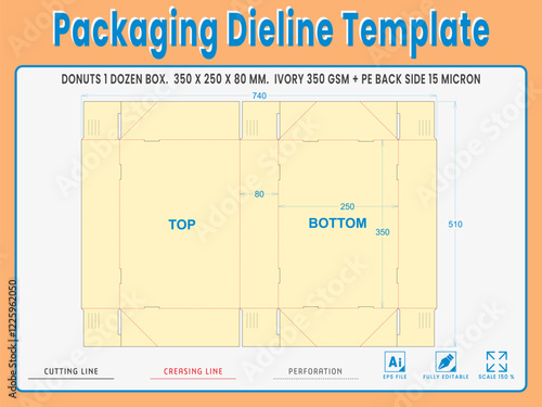 Packaging Dieline Template. 2D Technical Drawing File Eps Scale %. Fully editable vector. Prepared for production.