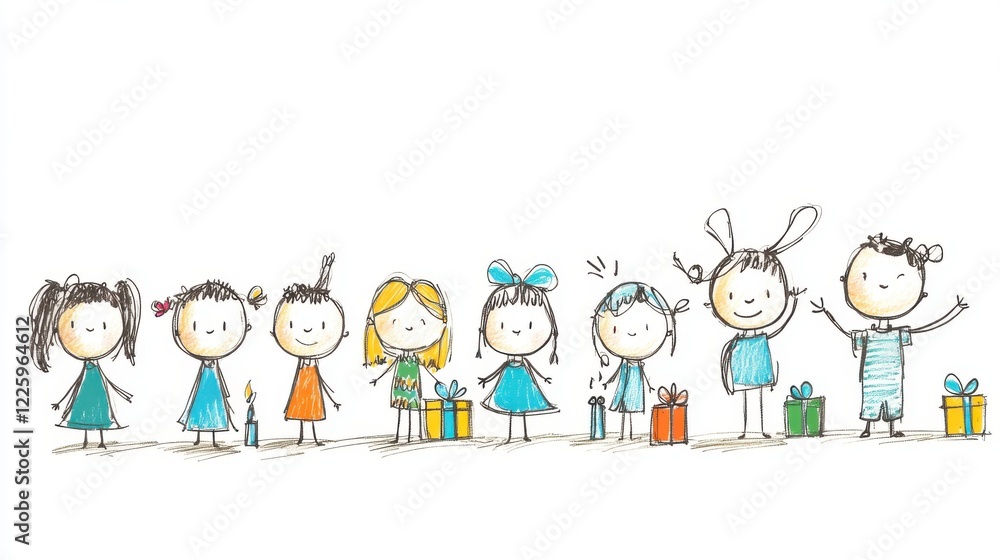 Happy Children Celebrating Together with Colorful Gifts and Joyful Expressions in a Playful Illustration Happy Children Celebrating Together with Colorful Gifts and Joyful Expressions in a Playful Illustration