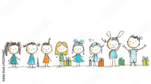 Happy Children Celebrating Together with Colorful Gifts and Joyful Expressions in a Playful Illustration