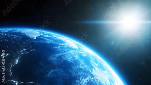 Fototapeta Naklejka Na Ścianę i Meble -  Stunning Earth from Space, Blue Planet Sunrise