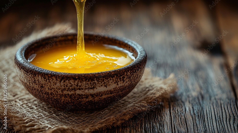 Golden clarified butter ghee pouring slowly into a small ceramic bowl on a rustic wooden table highlighting nutritional benefits for healthy paleo eating minimalistic bright modern composition
Golden clarified butter ghee pouring slowly into a small ceramic bowl on a rustic wooden table highlighting nutritional benefits for healthy paleo eating minimalistic bright modern composition
