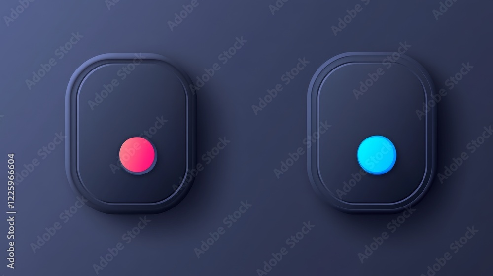 On and Off toggle switch buttons. Day and night mode switch button. Dark mode, light mode. Material design switch buttons set. Vector illustration. On and Off toggle switch buttons. Day and night mode switch button. Dark mode, light mode. Material design switch buttons set. Vector illustration.