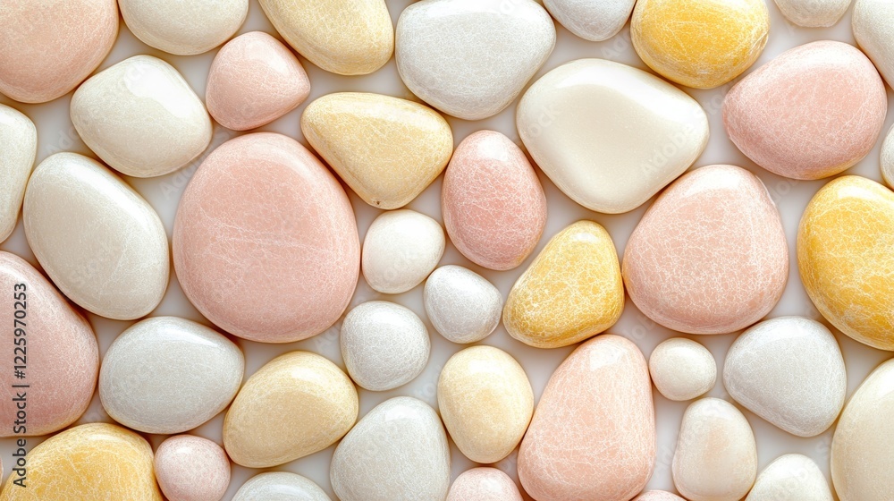 Smooth pastel colored stones arranged closely together Smooth pastel colored stones arranged closely together