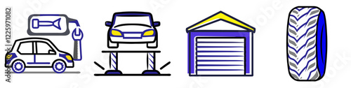 Vehicle repair icon set. Concept of auto service, mechanical diagnostics and car repair shops