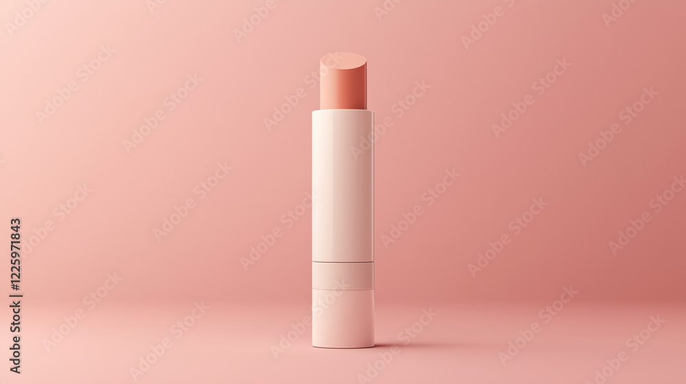 Minimalist pink lip balm standing on pastel background for beauty and skincare branding Minimalist pink lip balm standing on pastel background for beauty and skincare branding