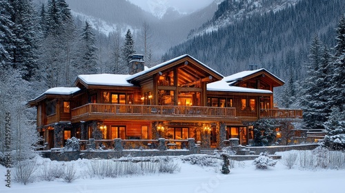 Wallpaper Mural Majestic Mountainside Chalet: A Winter Wonderland Escape Torontodigital.ca