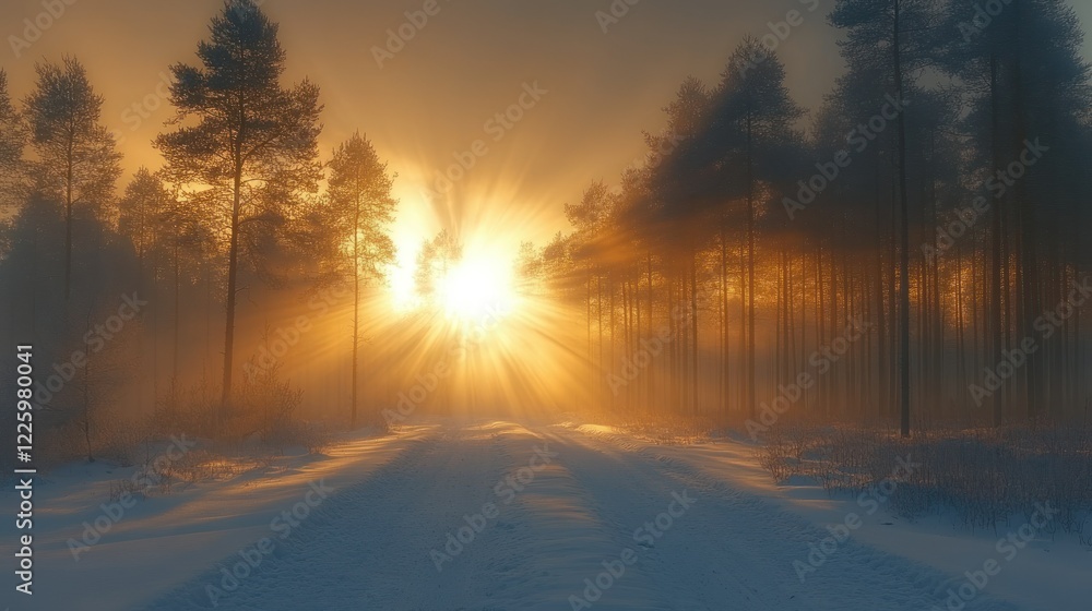 Sunrise in a Winter Forest: A Magical Scene Sunrise in a Winter Forest: A Magical Scene