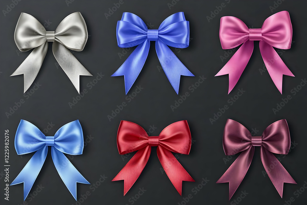 A collection of elegant ribbon bows, isolated on a transparent background, perfect for any festive occasion. A collection of elegant ribbon bows, isolated on a transparent background, perfect for any festive occasion.