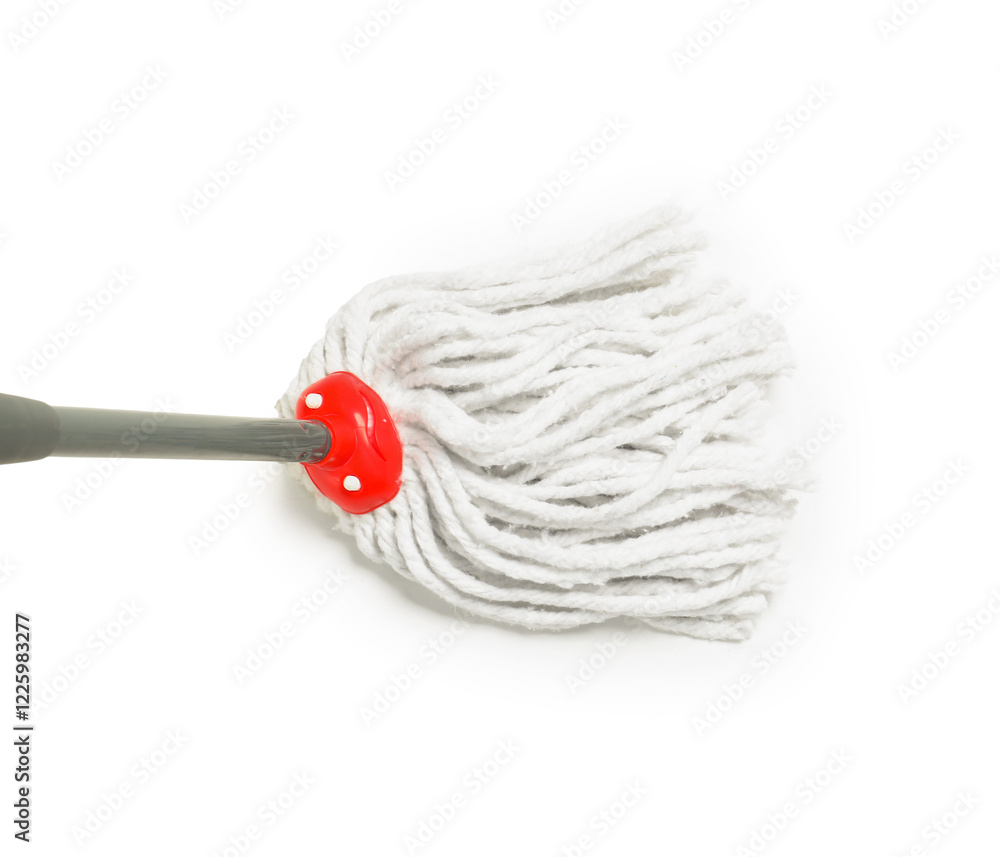 String mop isolated on white, above view. Cleaning equipment String mop isolated on white, above view. Cleaning equipment