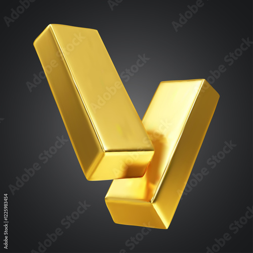 3d two golden bar isolated on white background. Realistic golden bar