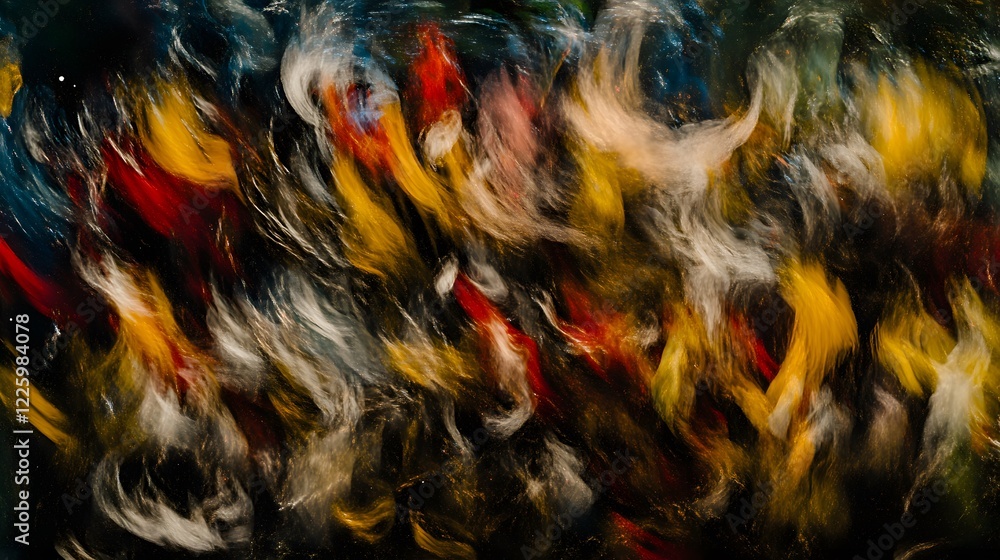 Obraz premium Abstract Swirling Colors, Gold, Red, and Blue Hues, Fluid Paint Texture Background