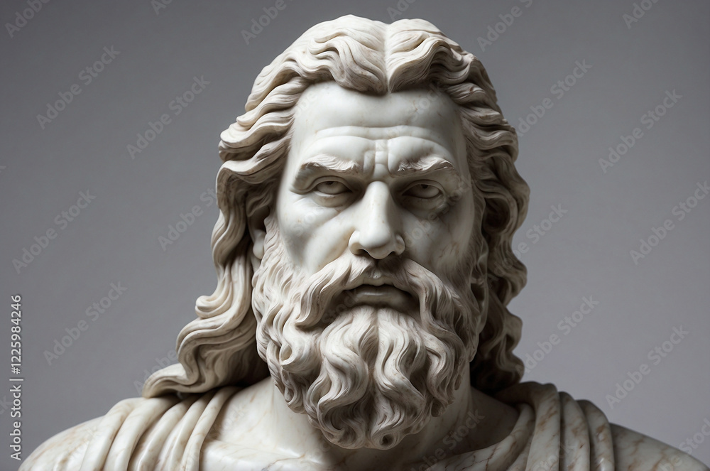 High-Resolution Marble Bust of Zeus with Intricate Details, Capturing the Strength and Majesty of Classical Greek Art High-Resolution Marble Bust of Zeus with Intricate Details, Capturing the Strength and Majesty of Classical Greek Art